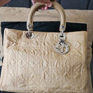 Christian dior medium beige nylon lady dior bag